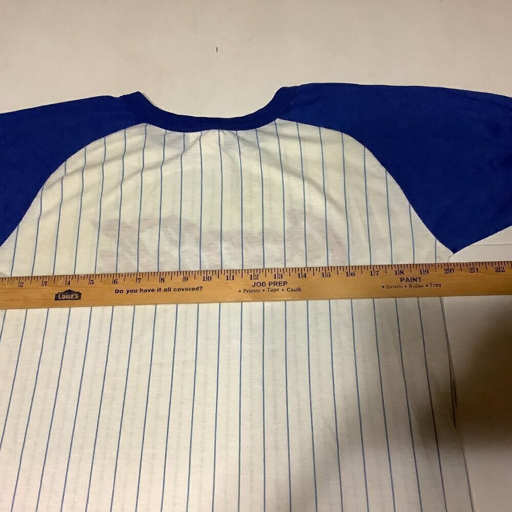 Vintage Coca Cola Ringer Baseball Striped T Shirt Size L 12-14 Blue/White USA - Picture 5 of 7